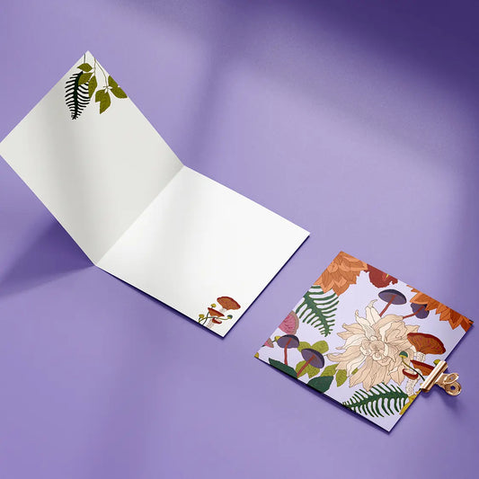 Paquete de 10 tarjetas de felicitación 14.1x14.1cm (sobres prémium) botanic lila