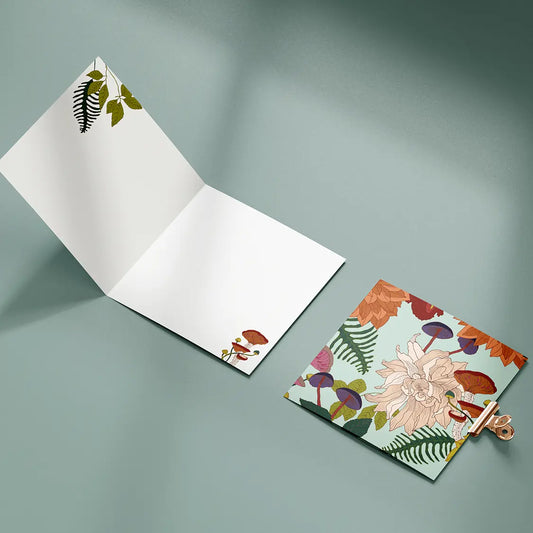 Paquete de 10 tarjetas de felicitación 14.1x14.1cm (sobres prémium) Botanic turquesa
