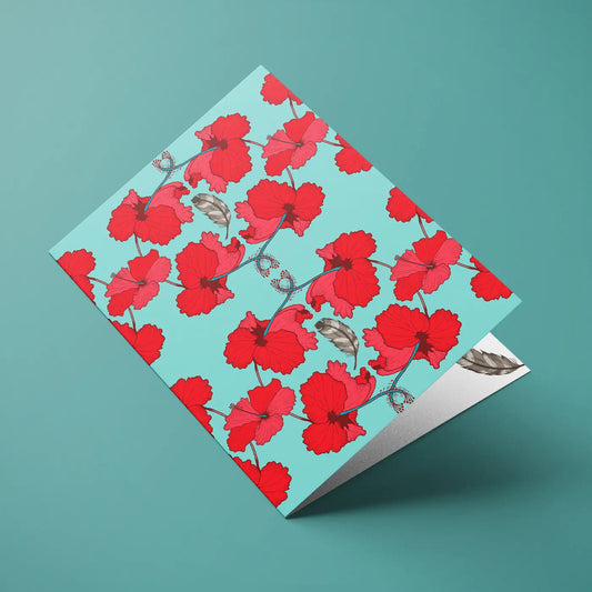Paquete de 10 tarjetas de felicitación A5 (sobres prémium) Hibisco Turquesa