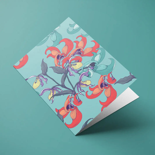Paquete de 10 tarjetas de felicitación A5 (sobres prémium) Orchid turquesa