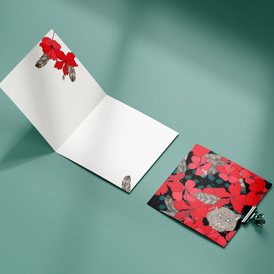 Paquete de 10 tarjetas de felicitación 14.1x14.1cm (sobres prémium) Hibisco salvaje negro