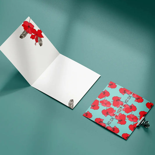 Paquete de 10 tarjetas de felicitación 14.1x14.1cm (sobres prémium) Hibisco turquesa
